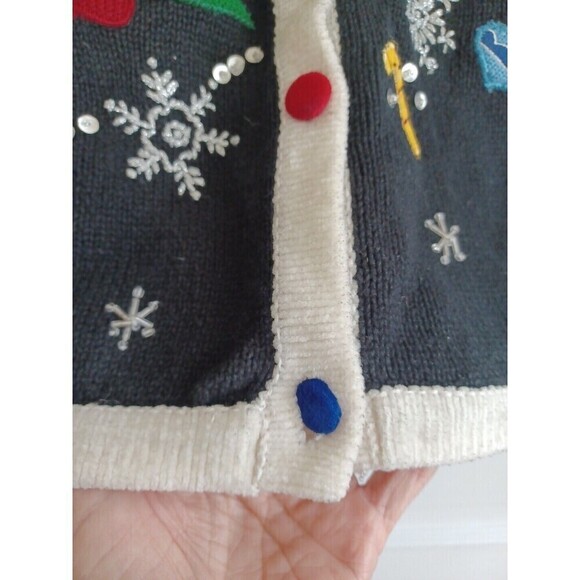 Holiday cardigan womens M Ugly Christmas novelty sweater snowmen winter classic - Picture 7 of 13